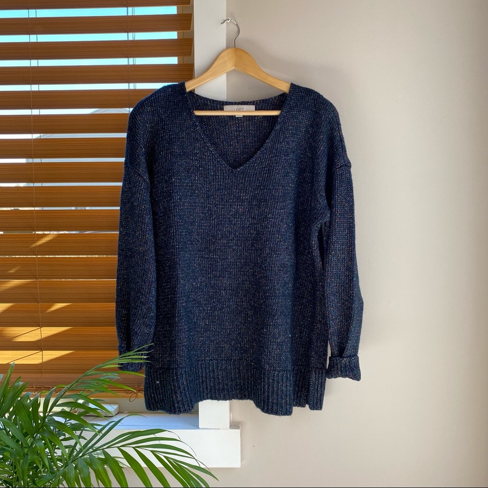 LOFT Blue Shimmer V-Neck Sweater